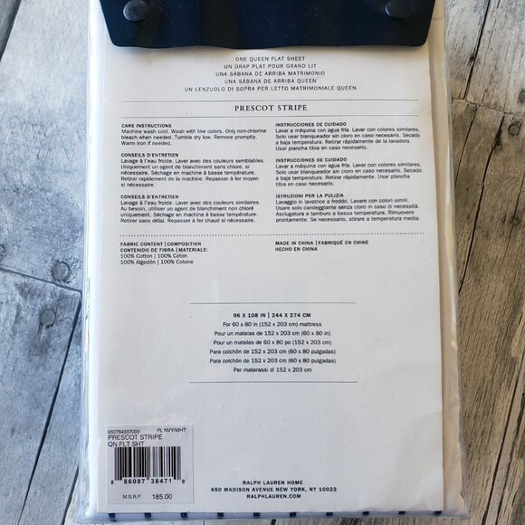 NWT - Ralph Lauren Prescott Stripe Queen Flat Sheet - Navy Blue/White Stripe - Picture 6 of 6